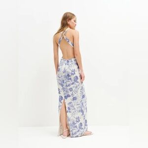 Reformation Ladri Dress - Lucerne Cream and Blue Floral Backless Maxi Dress